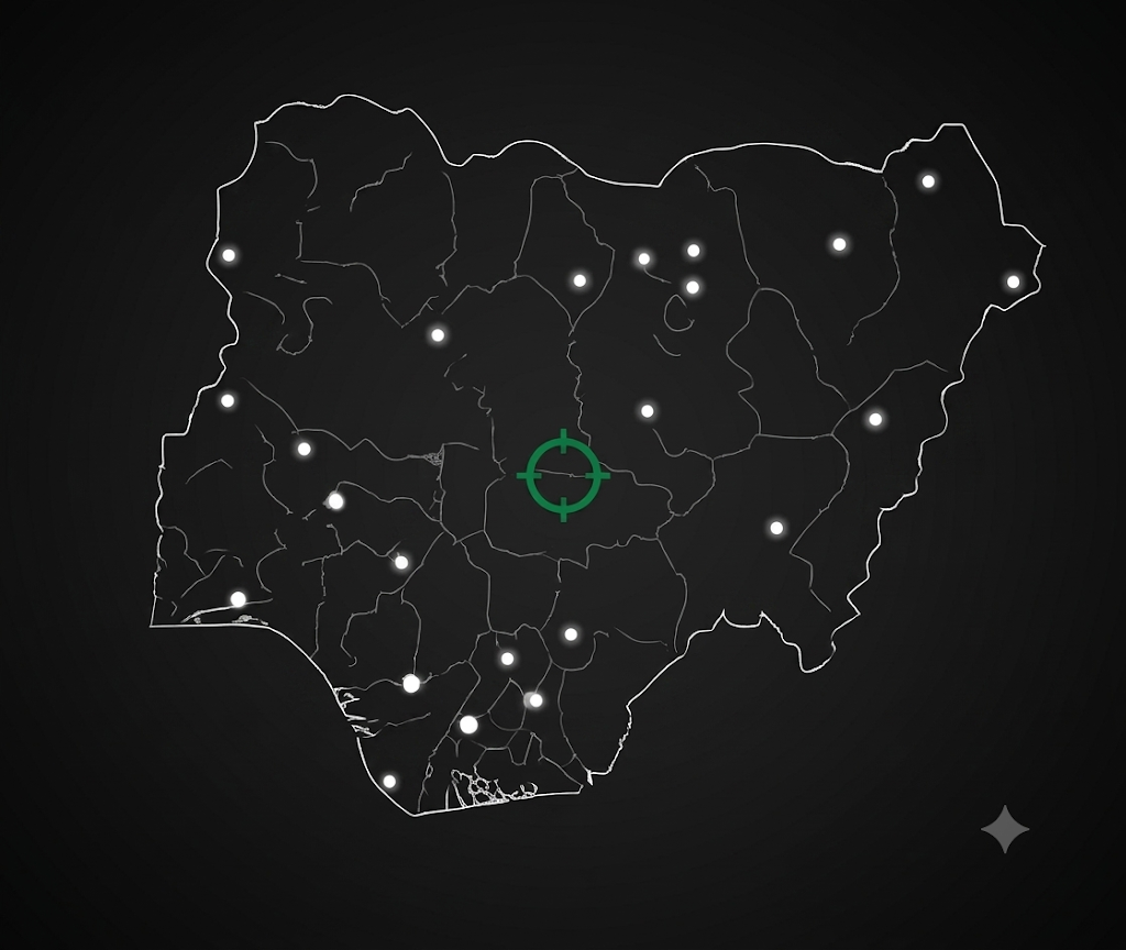 Live spatial feed — Nigeria map with active beacons